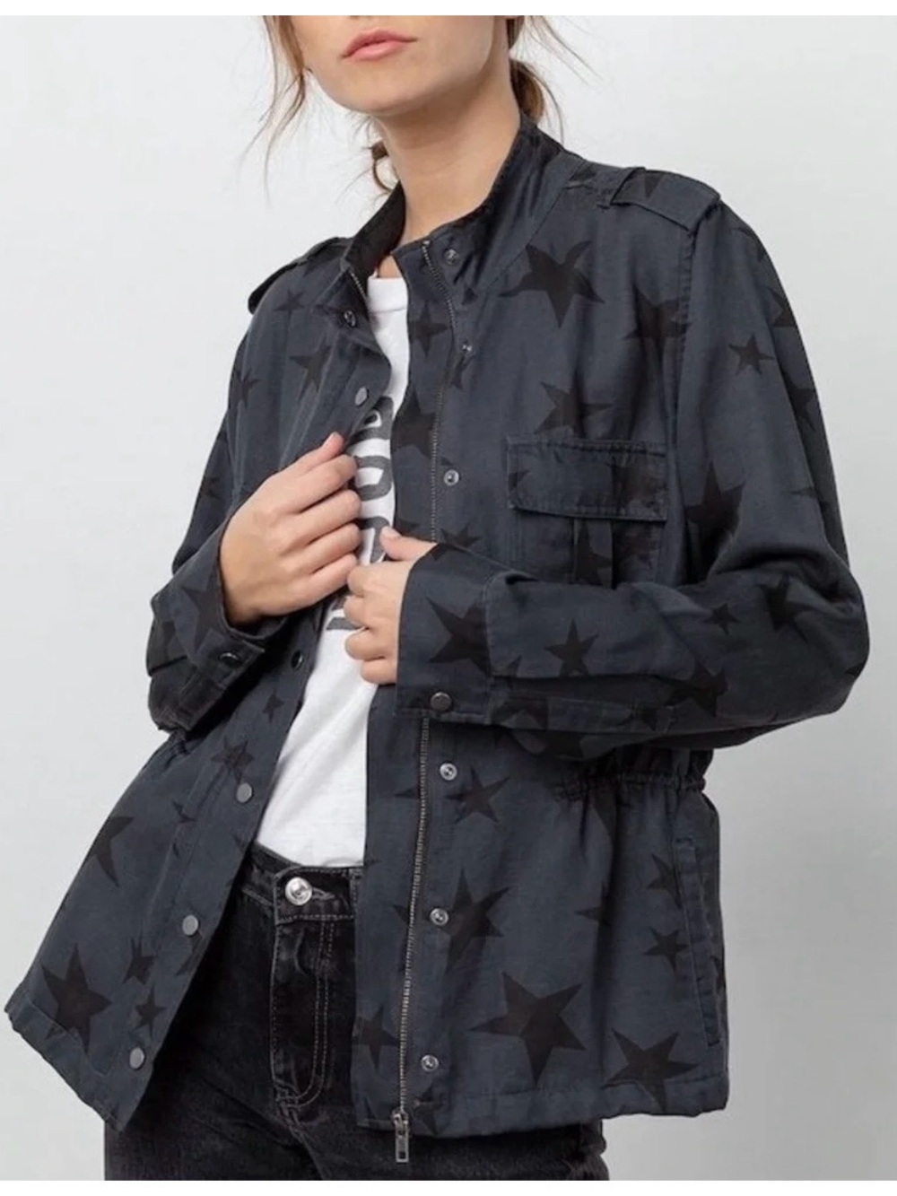 Rails Trey Charcoal Gray Star-Print Utility Jacket